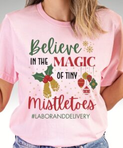 vintage christmas t shirt for labor and delivery nurses tiny mistletoes design for nicu and obgyn professionals holiday tee acznh scaled