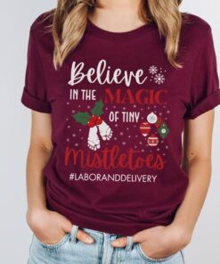 vintage christmas t shirt for labor and delivery nurses tiny mistletoes design for nicu and obgyn professionals holiday tee iprhb scaled