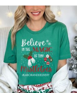 vintage christmas t shirt for labor and delivery nurses tiny mistletoes design for nicu and obgyn professionals holiday tee vbvx0 scaled