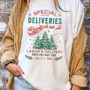 vintage christmas t shirt for labor and delivery nurses with special deliveries design for nicu and obgyn professionals eamku scaled