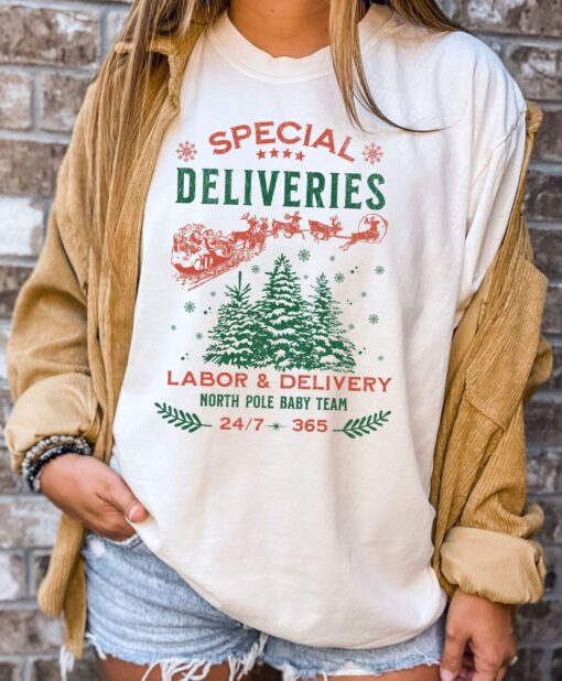 vintage christmas t shirt for labor and delivery nurses with special deliveries design for nicu and obgyn professionals eamku scaled