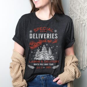 vintage christmas t shirt for labor and delivery nurses with special deliveries design for nicu and obgyn professionals sjjtm