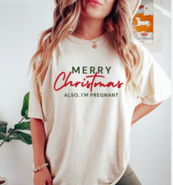Vintage Christmas T Shirt for Pregnancy Announcement  Comfort Colors Design for Baby Reveal  Funny Holiday Shirt