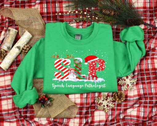 vintage christmas t shirt for speech language pathologists featuring slp design for speech therapy enthusiasts 1huem scaled