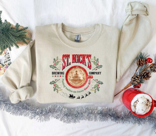 vintage christmas t shirt for st nicks brewing co featuring festive coffee design for christmas lovers and brewing enthusiasts 9fgln scaled