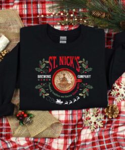 vintage christmas t shirt for st nicks brewing co featuring festive coffee design for christmas lovers and brewing enthusiasts esakj scaled