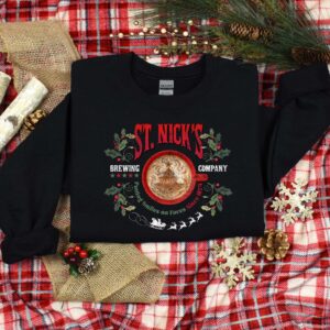 vintage christmas t shirt for st nicks brewing co featuring festive coffee design for christmas lovers and brewing enthusiasts esakj scaled