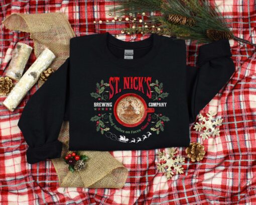 vintage christmas t shirt for st nicks brewing co featuring festive coffee design for christmas lovers and brewing enthusiasts esakj scaled