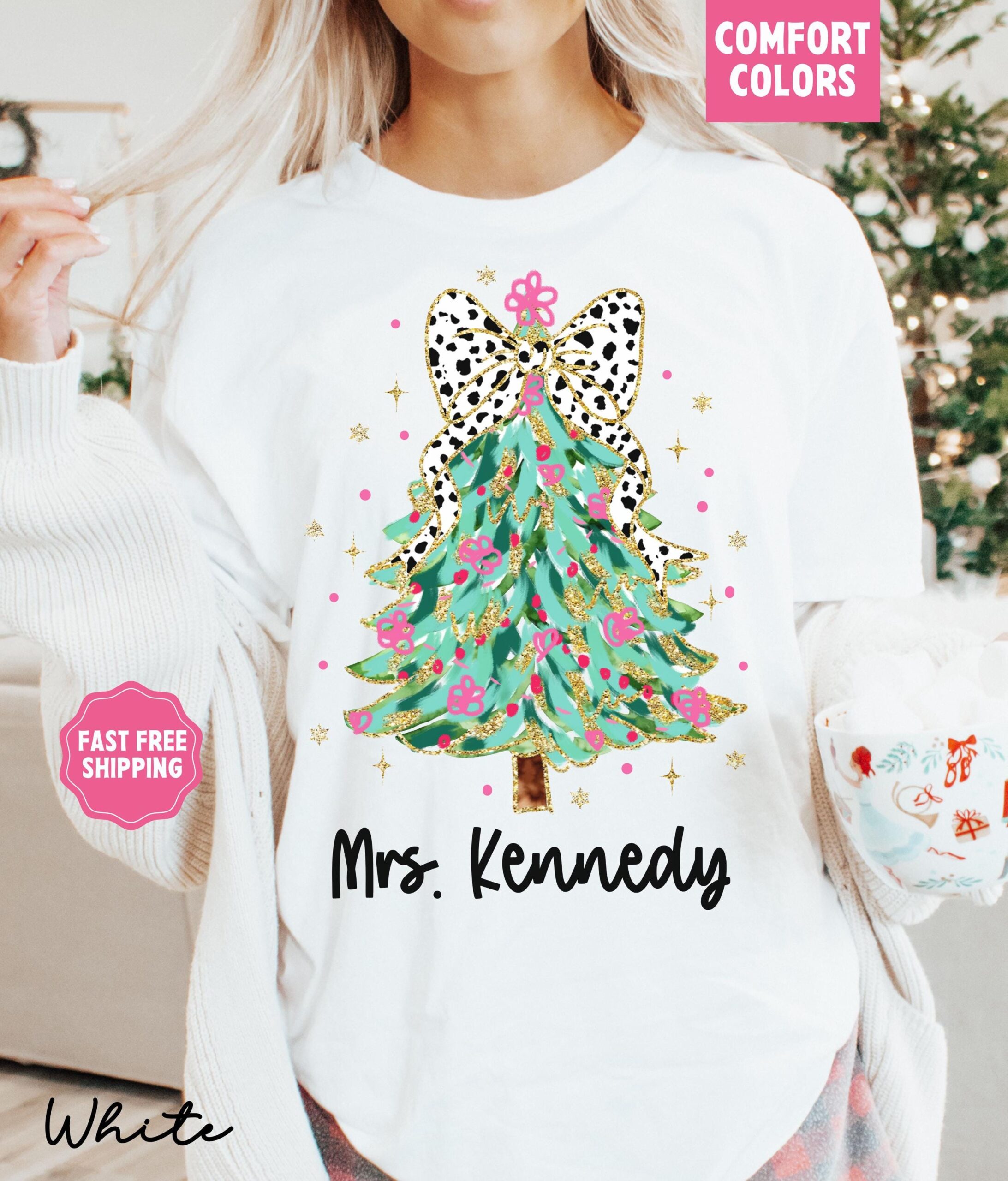 vintage christmas t shirt for teachers custom merry and bright design with xmas bow comfort colors apparel afppi scaled
