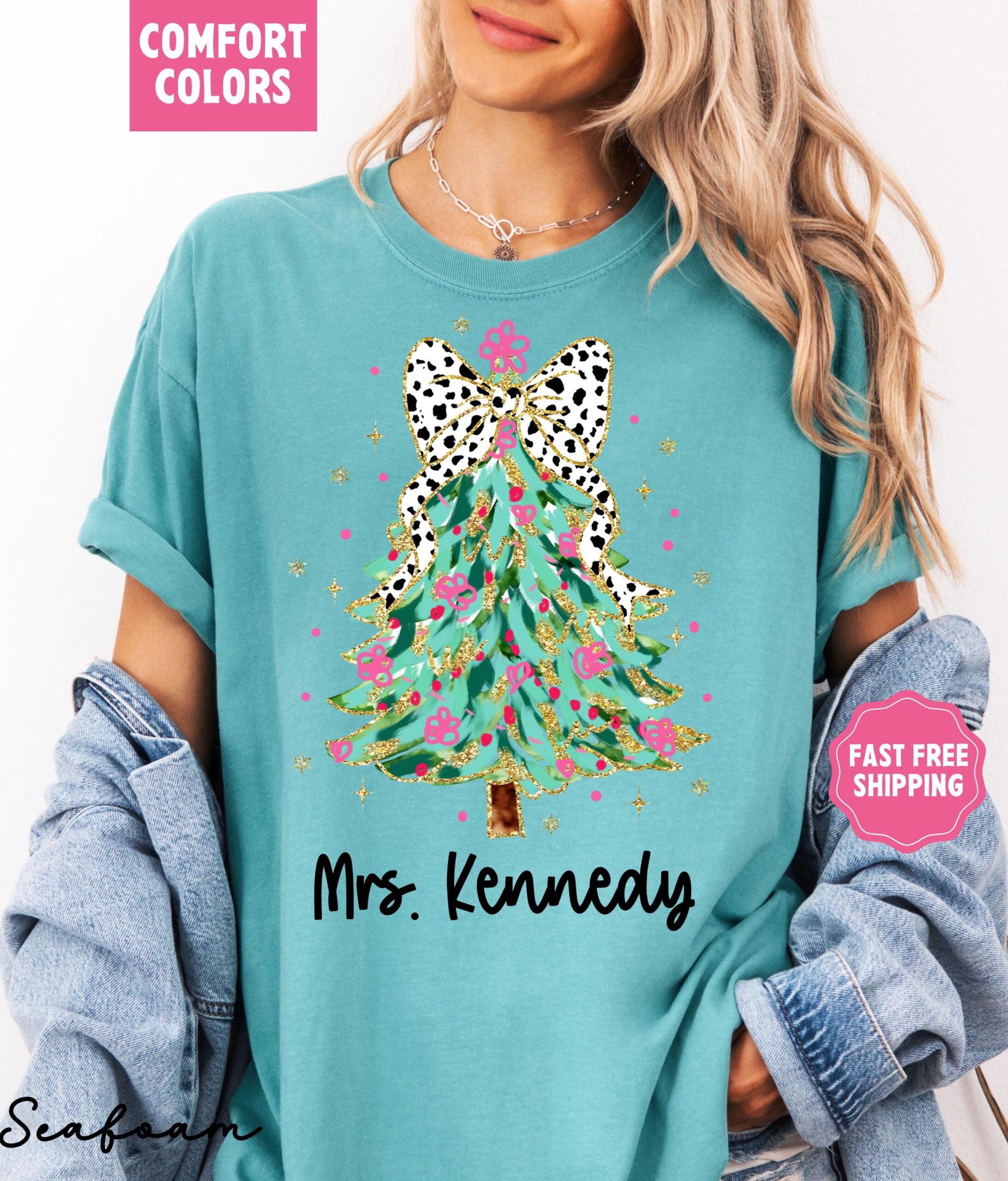 vintage christmas t shirt for teachers custom merry and bright design with xmas bow comfort colors apparel hcjmx scaled