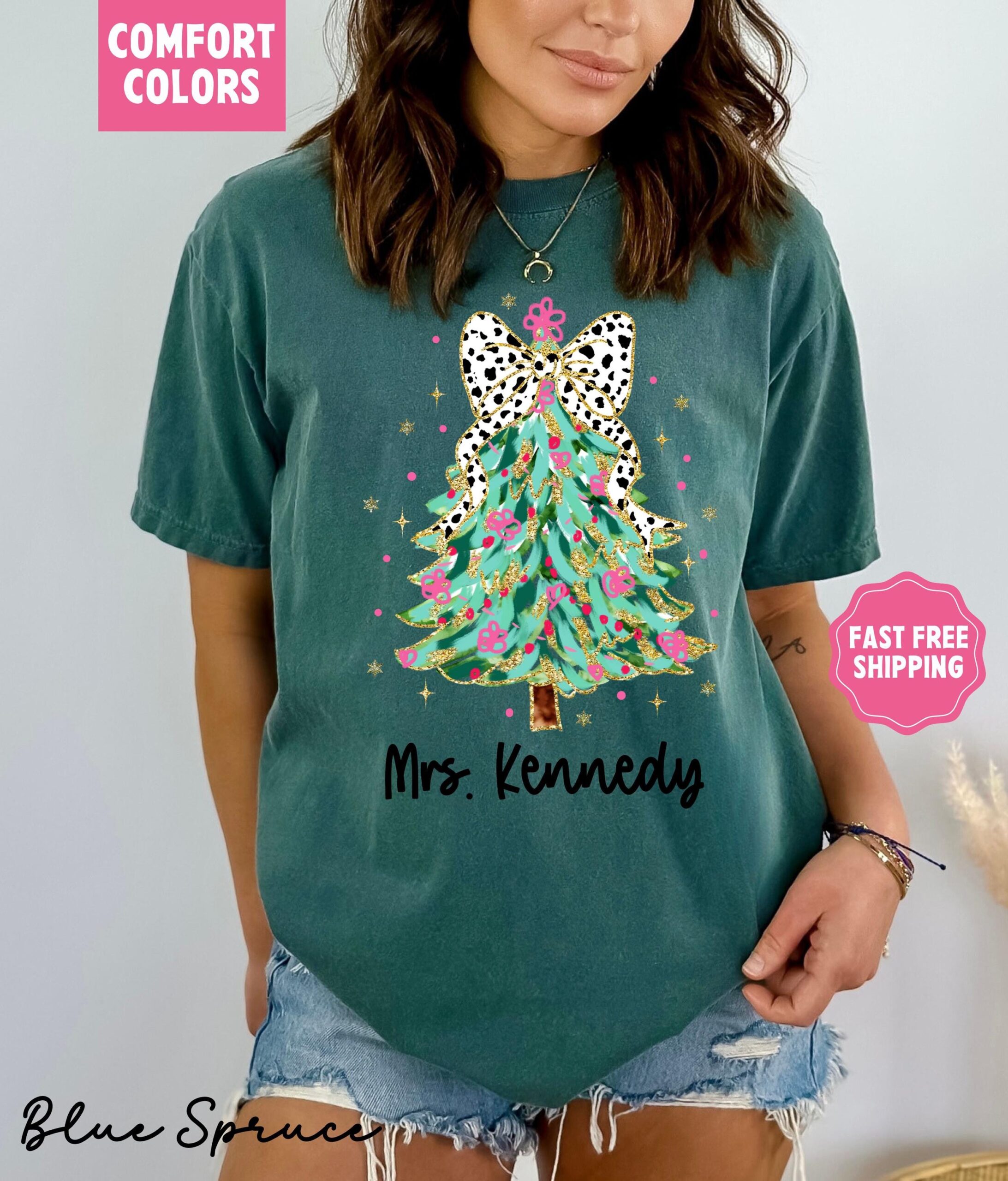 vintage christmas t shirt for teachers custom merry and bright design with xmas bow comfort colors apparel j4dmv scaled