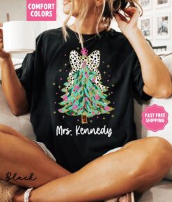 vintage christmas t shirt for teachers custom merry and bright design with xmas bow comfort colors apparel w2oay scaled