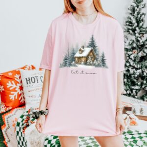 vintage christmas t shirt for winter cabin adventures featuring let it snow design and pine tree loungewear comfort xmbmh