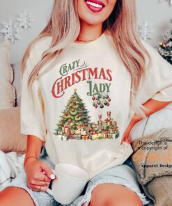 vintage christmas t shirt for women funny retro design featuring crazy christmas lady theme dj46g