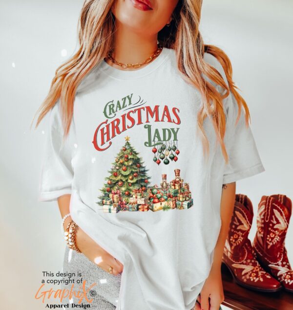 vintage christmas t shirt for women funny retro design featuring crazy christmas lady theme