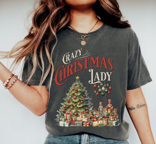 vintage christmas t shirt for women funny retro design featuring crazy christmas lady theme