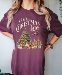 vintage christmas t shirt for women funny retro design featuring crazy christmas lady theme wes3i