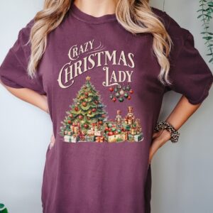 vintage christmas t shirt for women funny retro design featuring crazy christmas lady theme wes3i