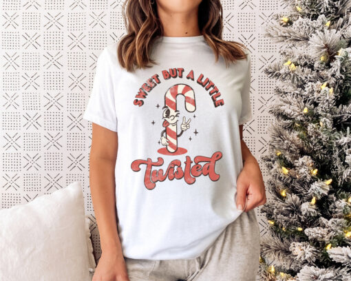 vintage christmas t shirt for women sweet but a little twisted graphic tee with unique design for holiday celebrations ouwjd