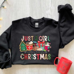 vintage christmas t shirt for women and girls featuring just a girl who loves christmas design ideal for holiday celebrations 7n9qh scaled