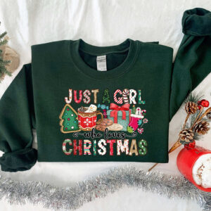 vintage christmas t shirt for women and girls featuring just a girl who loves christmas design ideal for holiday celebrations uusm6 scaled