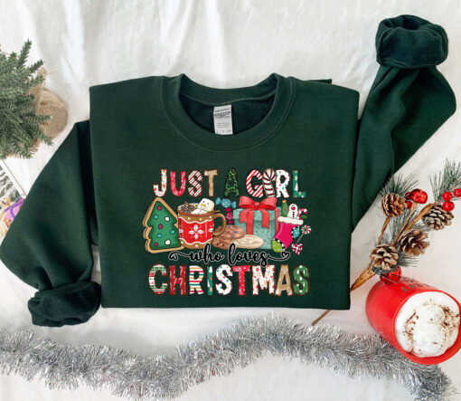 vintage christmas t shirt for women and girls featuring just a girl who loves christmas design ideal for holiday celebrations uusm6 scaled