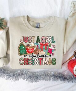 vintage christmas t shirt for women and girls featuring just a girl who loves christmas design ideal for holiday celebrations wblfd scaled