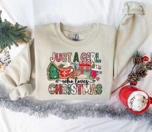 vintage christmas t shirt for women and girls featuring just a girl who loves christmas design ideal for holiday celebrations wblfd scaled