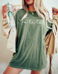 Vintage Christmas T Shirt for Women  Comfort Colors Design  Funny Xmas Tee with Fa La La Print