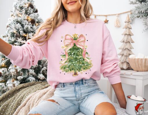 vintage christmas t shirt for women featuring a christmas tree bow design and comfortable fit for holiday celebrations oc9fe scaled