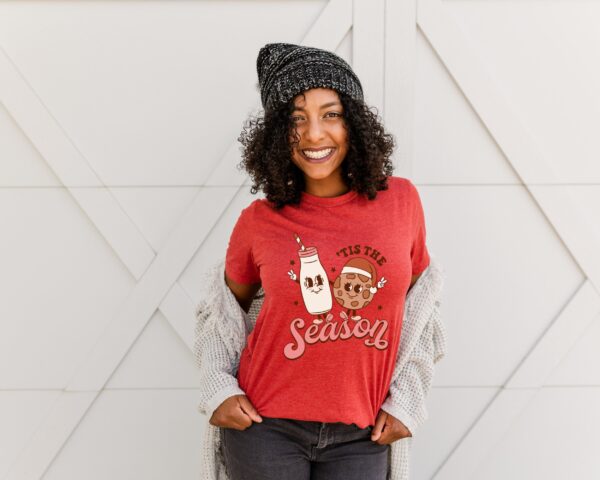 vintage christmas t shirt for women featuring fun baking design with xmas cookies theme ideal for holiday gatherings and festive celebrations