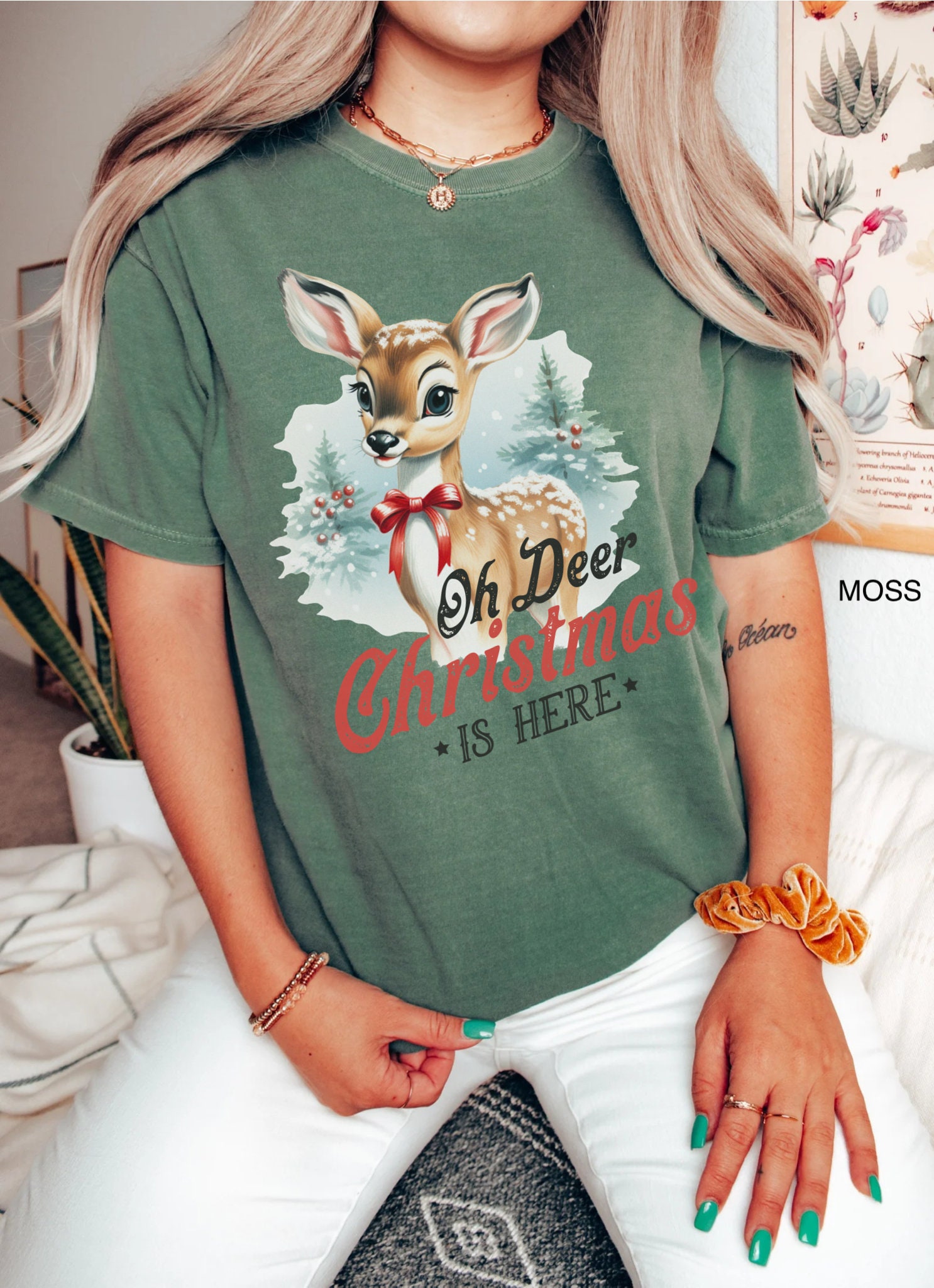 vintage christmas t shirt for women featuring retro reindeer design oversized comfort colors tee for holiday celebrations zsyu4