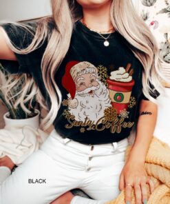 vintage christmas t shirt for women featuring santa and coffee design ideal for coffee lovers holiday apparel 0c87m