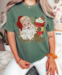 vintage christmas t shirt for women featuring santa and coffee design ideal for coffee lovers holiday apparel 94qfi