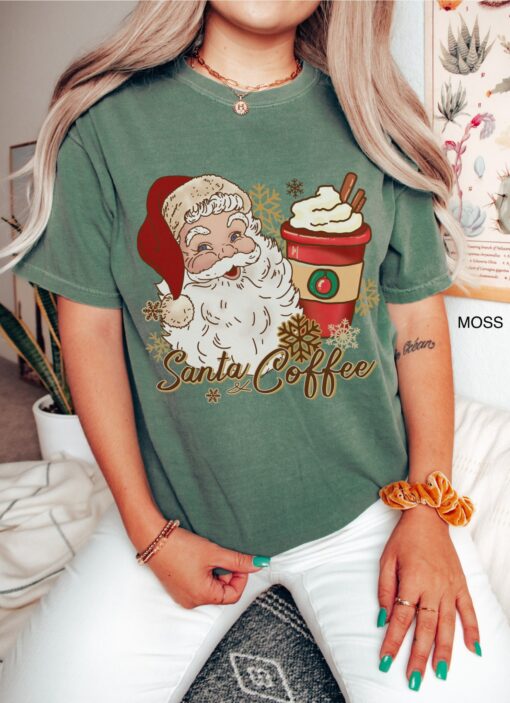 vintage christmas t shirt for women featuring santa and coffee design ideal for coffee lovers holiday apparel 94qfi