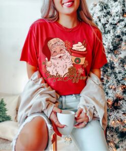 vintage christmas t shirt for women featuring santa and coffee design ideal for coffee lovers holiday apparel bp3tw