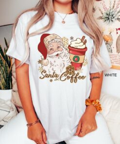 vintage christmas t shirt for women featuring santa and coffee design ideal for coffee lovers holiday apparel xjcwa