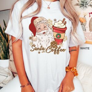 vintage christmas t shirt for women featuring santa and coffee design ideal for coffee lovers holiday apparel xjcwa