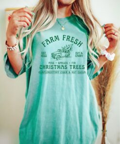 vintage christmas t shirt groovy farm fresh trees design for family matching winter apparel with pine spruce fir graphics eqhou scaled