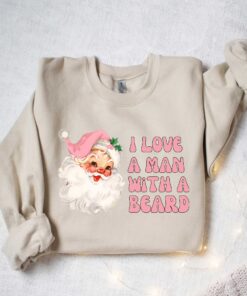 vintage christmas t shirt i love a man with a beard funny santa design pink sweatshirt for women holiday apparel 77xql scaled