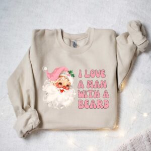 vintage christmas t shirt i love a man with a beard funny santa design pink sweatshirt for women holiday apparel 77xql scaled