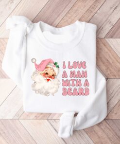 vintage christmas t shirt i love a man with a beard funny santa design pink sweatshirt for women holiday apparel cltbf scaled