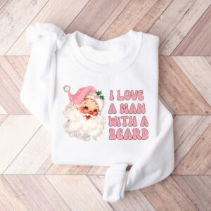 vintage christmas t shirt i love a man with a beard funny santa design pink sweatshirt for women holiday apparel cltbf scaled