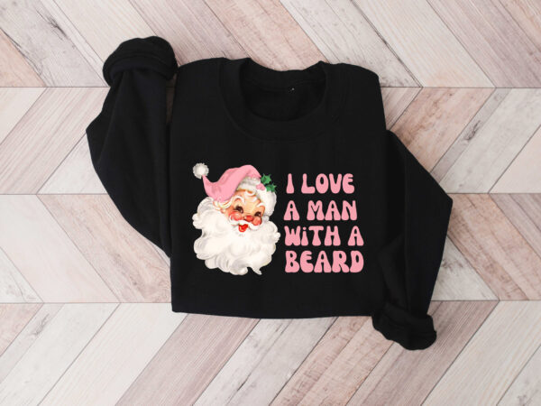 vintage christmas t shirt i love a man with a beard funny santa design pink sweatshirt for women holiday apparel f44yl scaled