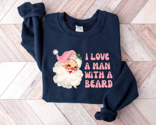 vintage christmas t shirt i love a man with a beard funny santa design pink sweatshirt for women holiday apparel ldmnf scaled