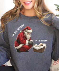 vintage christmas t shirt jesus is the reason for the season sweatshirt comfortable holiday apparel with santa and jesus design 7bmw2