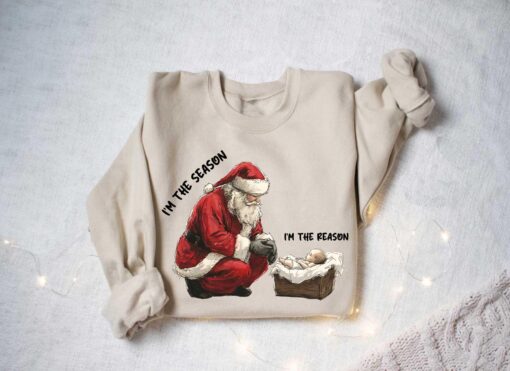 vintage christmas t shirt jesus is the reason for the season sweatshirt comfortable holiday apparel with santa and jesus design