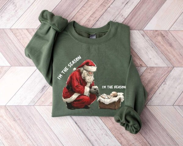 vintage christmas t shirt jesus is the reason for the season sweatshirt comfortable holiday apparel with santa and jesus design cupi2