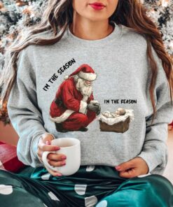 vintage christmas t shirt jesus is the reason for the season sweatshirt comfortable holiday apparel with santa and jesus design hy2ae