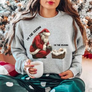 vintage christmas t shirt jesus is the reason for the season sweatshirt comfortable holiday apparel with santa and jesus design hy2ae